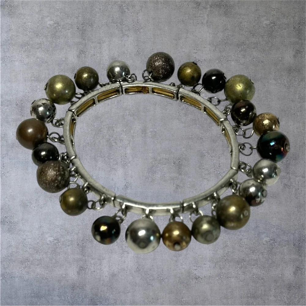 Vintage‎ Style Dangle Bead Stretch Bracelet Mixed Metallic Orb Charms